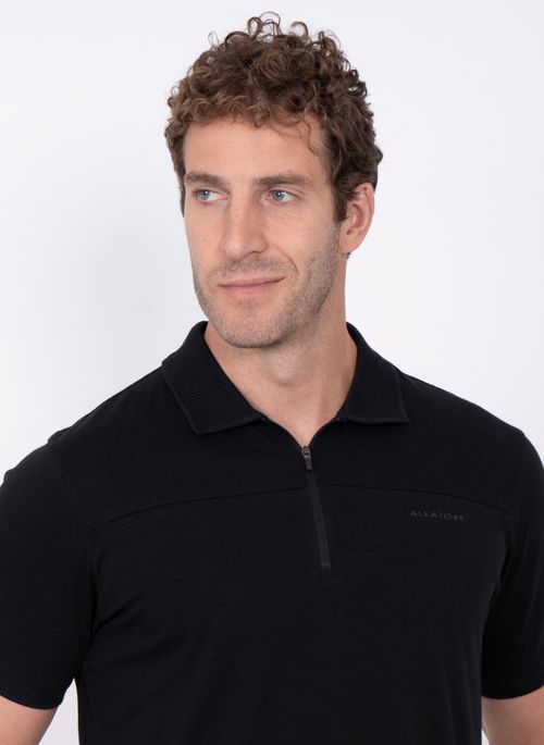 Camisa Polo Aleatory Singapura com Zíper Preto