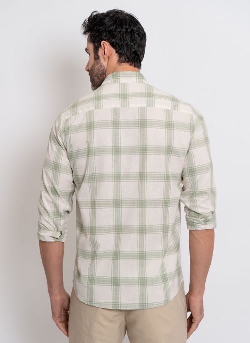 Camisa Listrada Aleatory Manga Longa Clever Bege