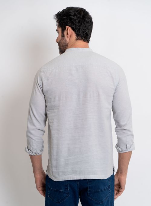 Camisa Linho Aleatory Manga Longa Excuse Cinza