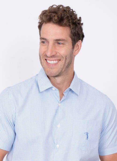 Camisa Aleatory Xadrez Manga Curta Swiss Azul