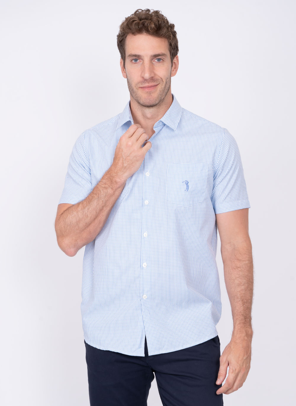 Camisa-Aleatory-Xadrez-Manga-Curta-Swiss-Azul-P