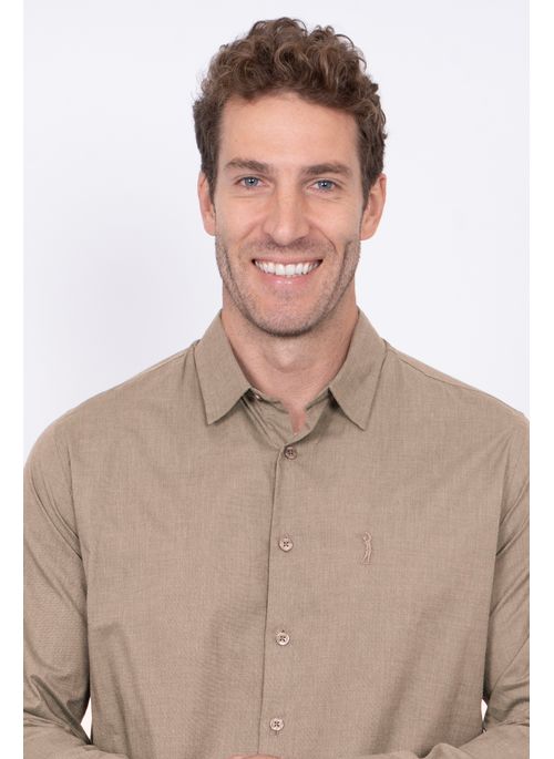 Camisa Aleatory Fil a Fil Manga Longa Khaki