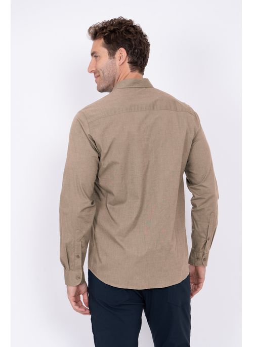 Camisa Aleatory Fil a Fil Manga Longa Khaki