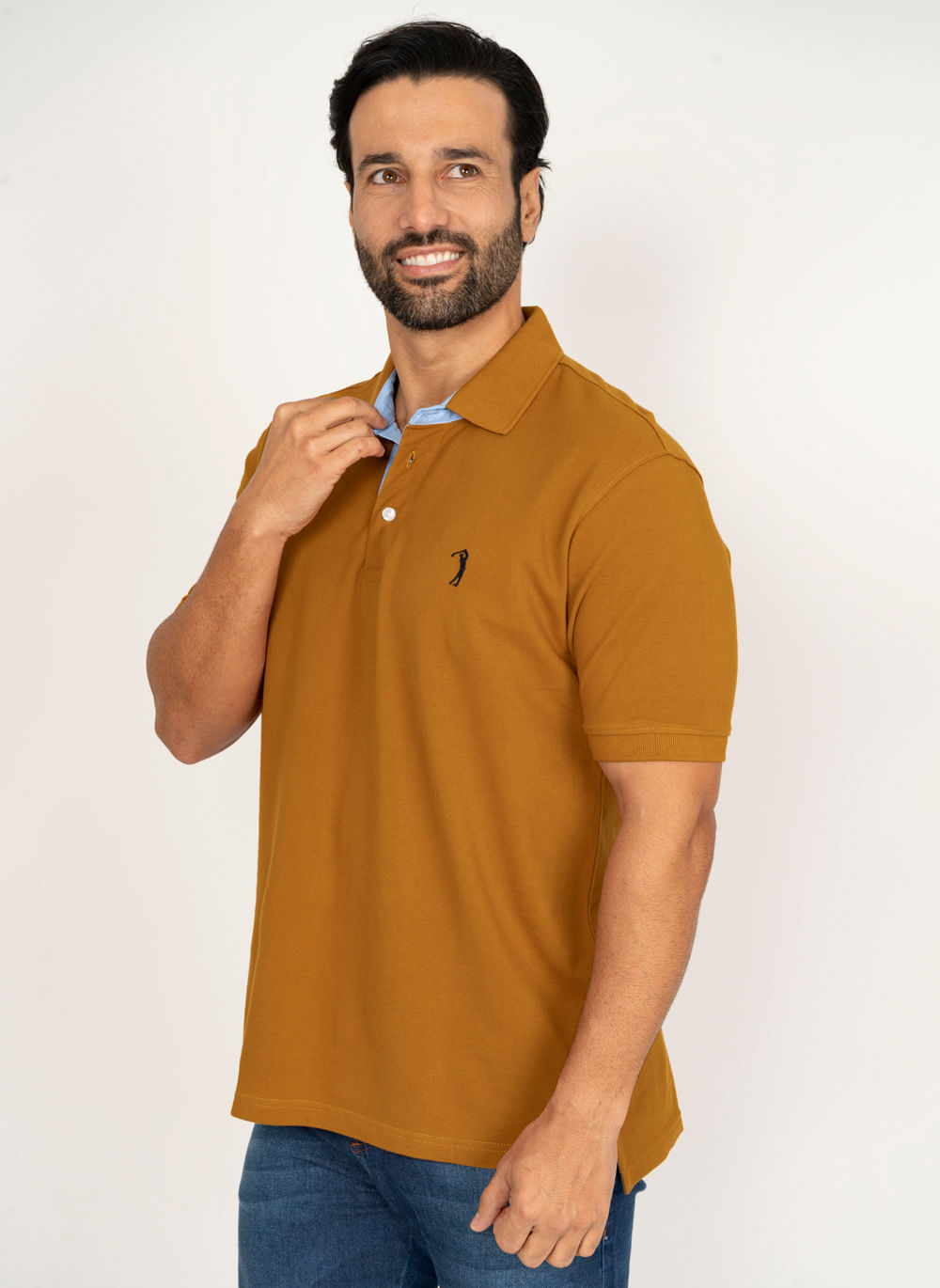 Camisa-Polo-Amarelo-Escuro-Lisa-Aleatory-Amarelo-Escuro-P