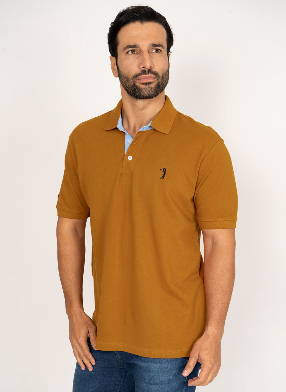 Camisa-Polo-Amarelo-Escuro-Lisa-Aleatory-Amarelo-Escuro-P