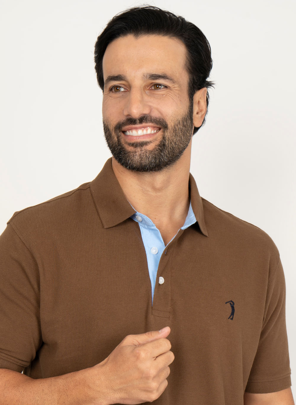 Camisa-Polo-Marrom-Escuro-Lisa-Aleatory-Marrom-P