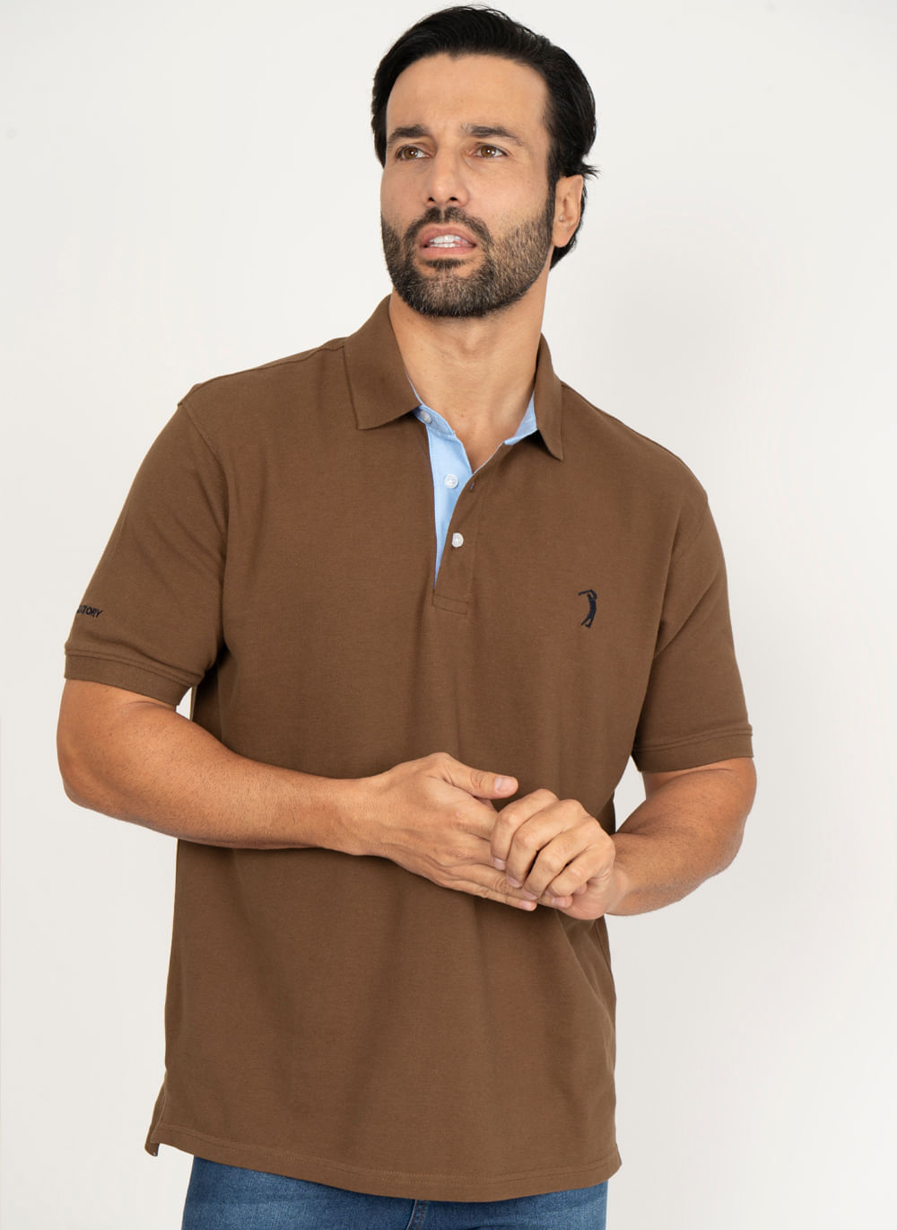 Camisa-Polo-Marrom-Escuro-Lisa-Aleatory-Marrom-P
