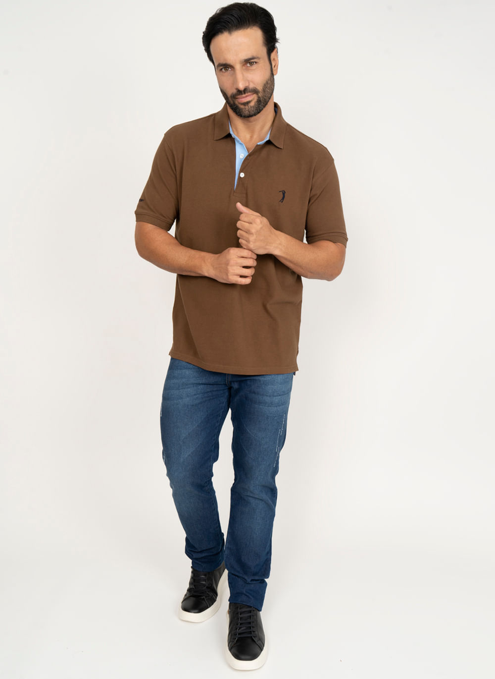 Camisa-Polo-Marrom-Escuro-Lisa-Aleatory-Marrom-P