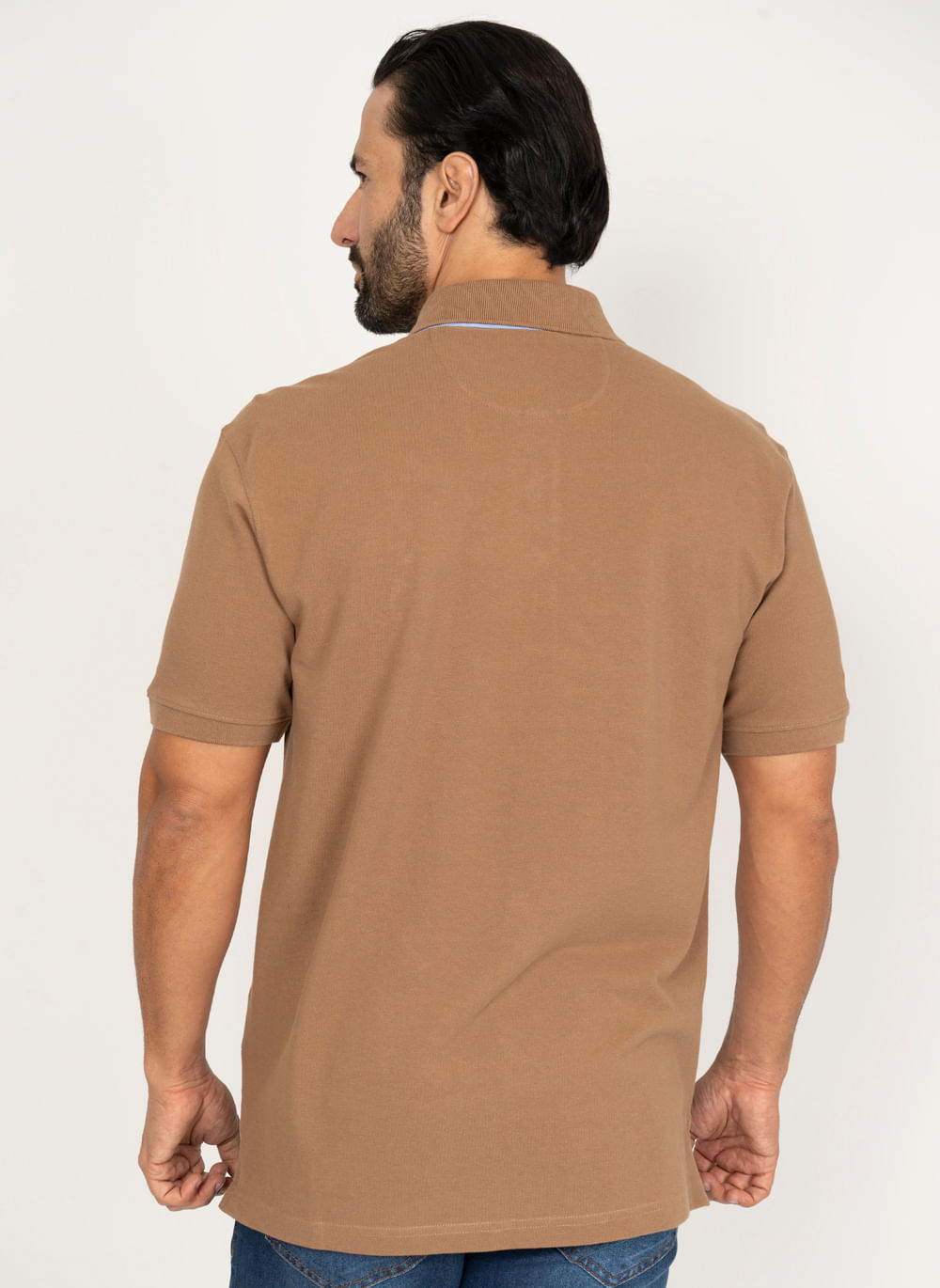 Camisa-Polo-Bege-Escuro-Lisa-Aleatory-Bege-P
