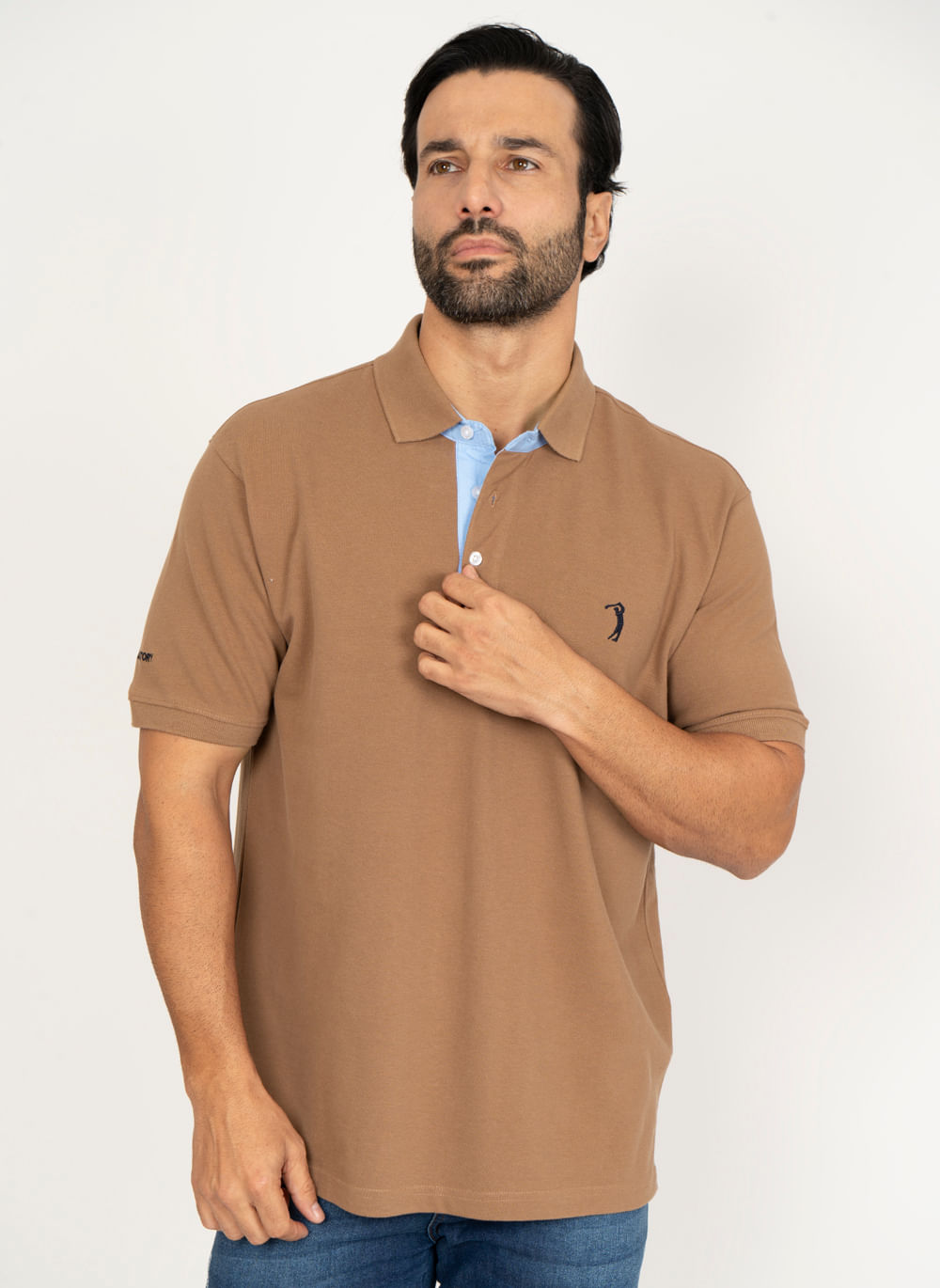 Camisa-Polo-Bege-Escuro-Lisa-Aleatory-Bege-P