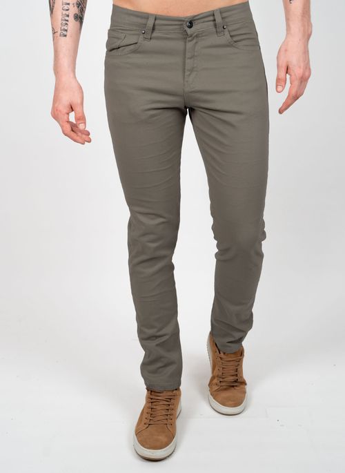 Calça Sarja Aleatory 5 Bolsos Khaki Escuro