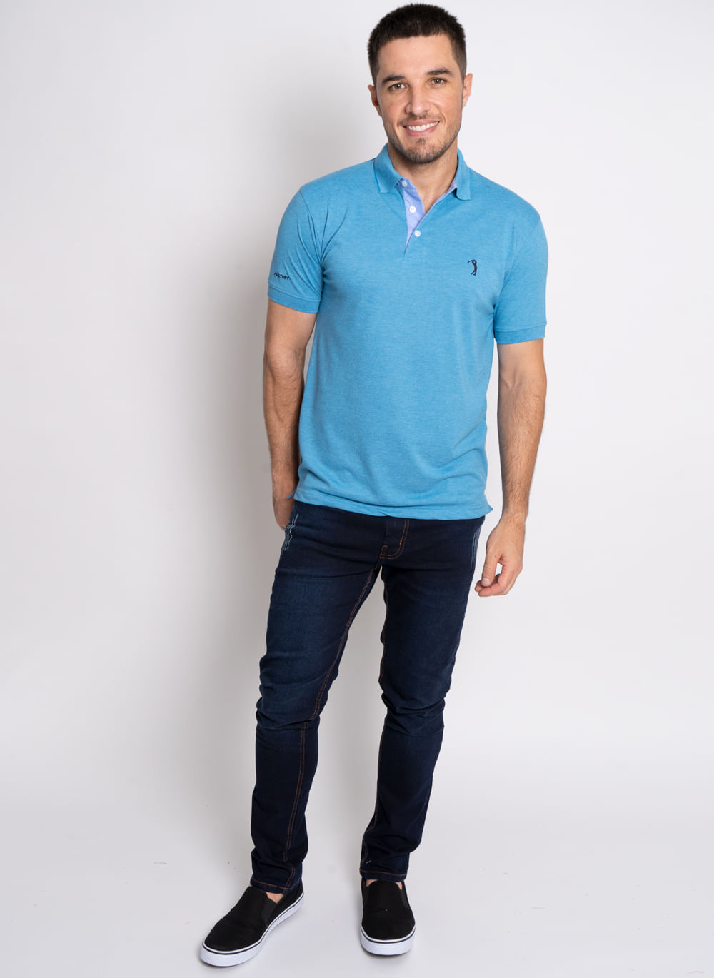 Camisa-Polo-Aleatory-Lisa-Mescla-Azul-Azul-P