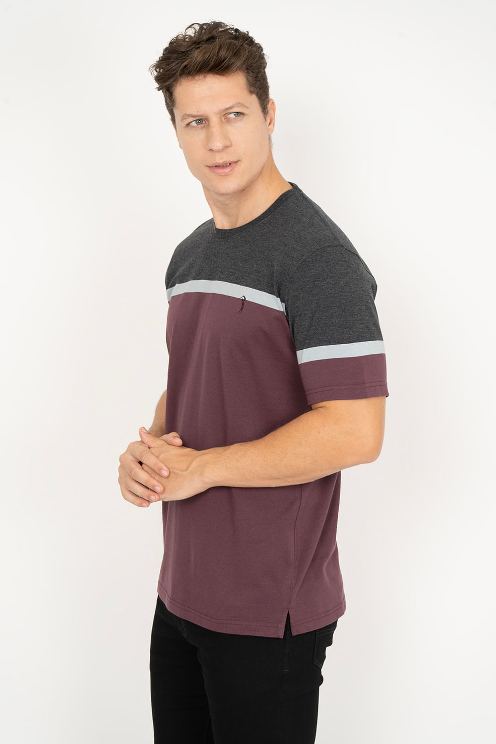 Camiseta-Aleatory-Listrada-Road-Preto-Mescla-Preto-P