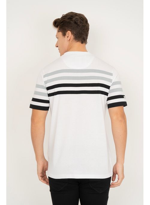 Camiseta Aleatory Listrada Layout Branca