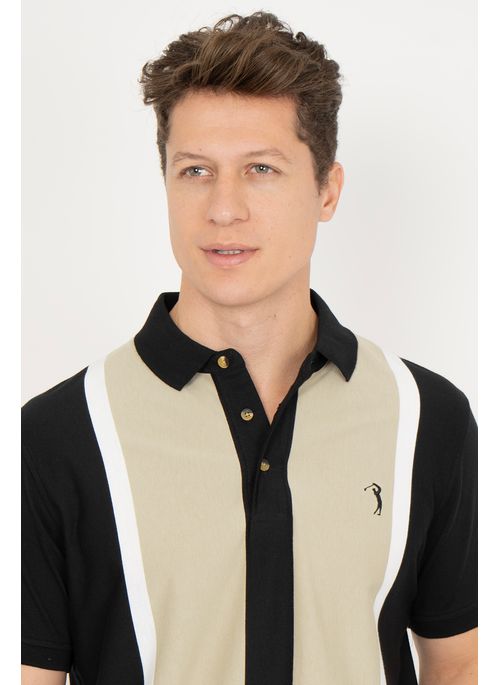 Camisa Polo Listrada Business Bege