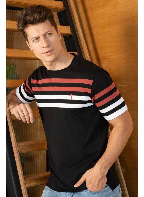 Camiseta Aleatory Listrada Layout Preta