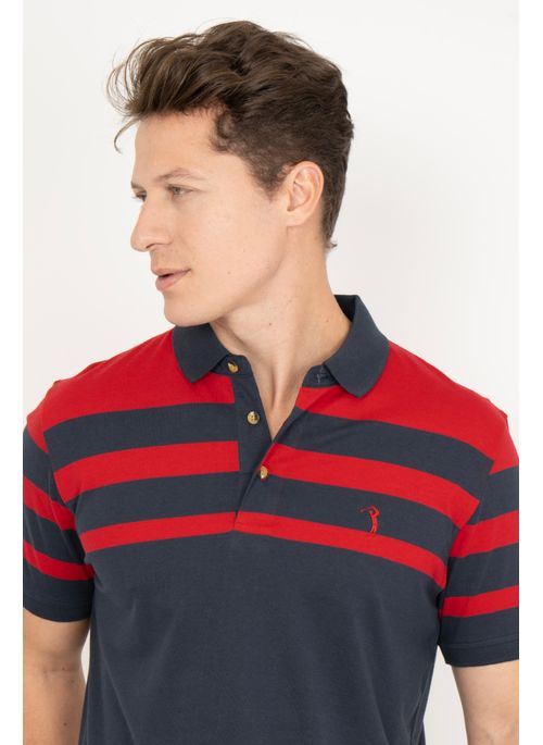 Camisa Polo Aleatory Listrada Burst Vermelha