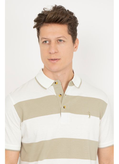 Camisa Polo Aleatory Listrada Cane Bege