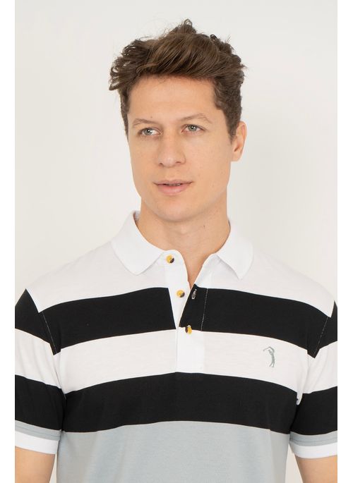 Camisa Polo Aleatory Listrada Relieve Branca