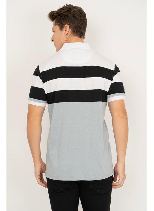Camisa Polo Aleatory Listrada Relieve Branca
