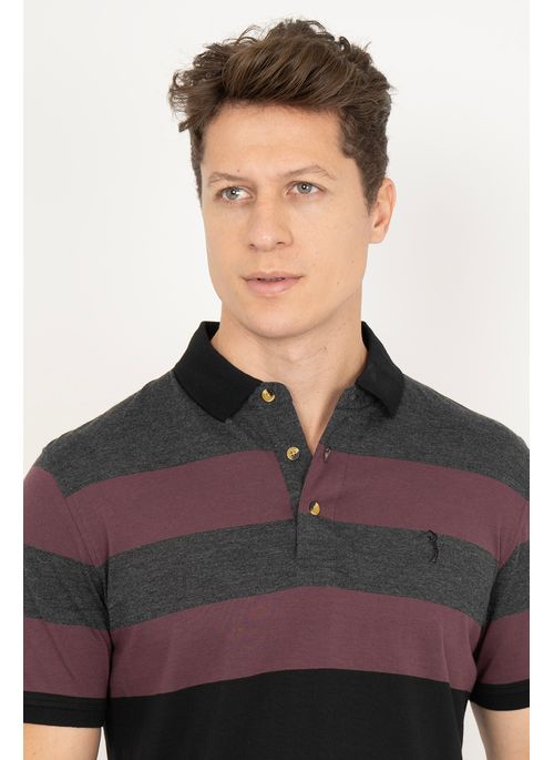 Camisa Polo Aleatory Listrada Relieve Roxo