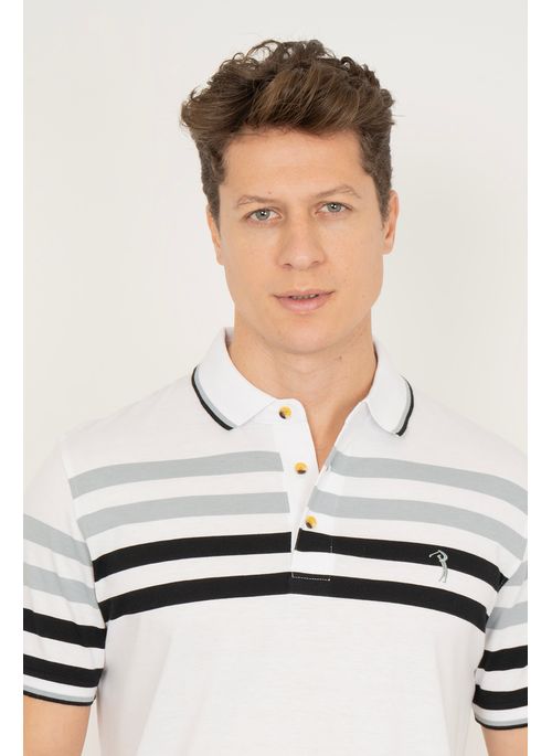 Camisa Polo Aleatory Listrada Deck Branca
