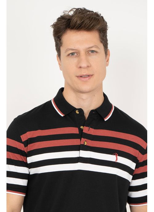 Camisa Polo Aleatory Listrada Deck Preto