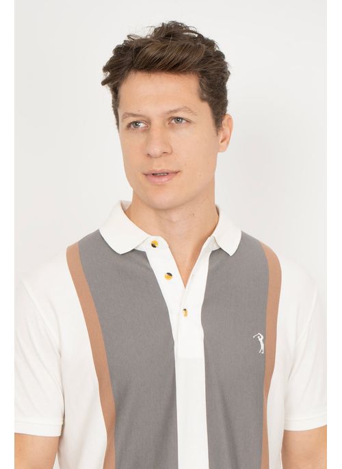 Camisa Polo Listrada Business Cinza