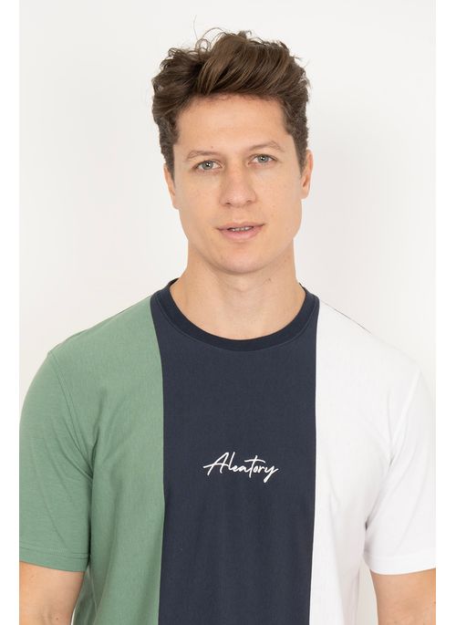 Camiseta Aleatory Listrada Three Marinho