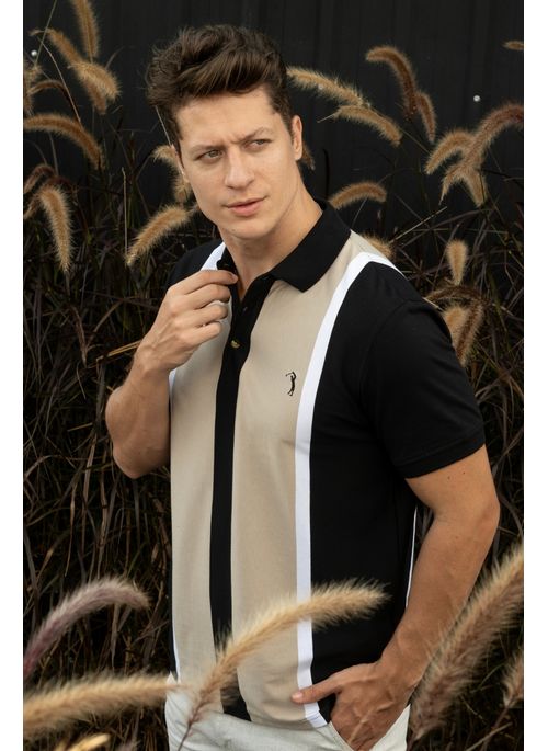 Camisa Polo Listrada Business Bege