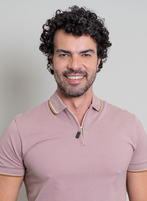 Polo Aleatory Signature com Zíper Rosa Claro
