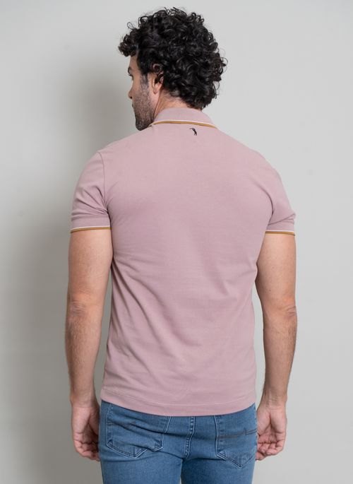 Polo Aleatory Signature com Zíper Rosa Claro