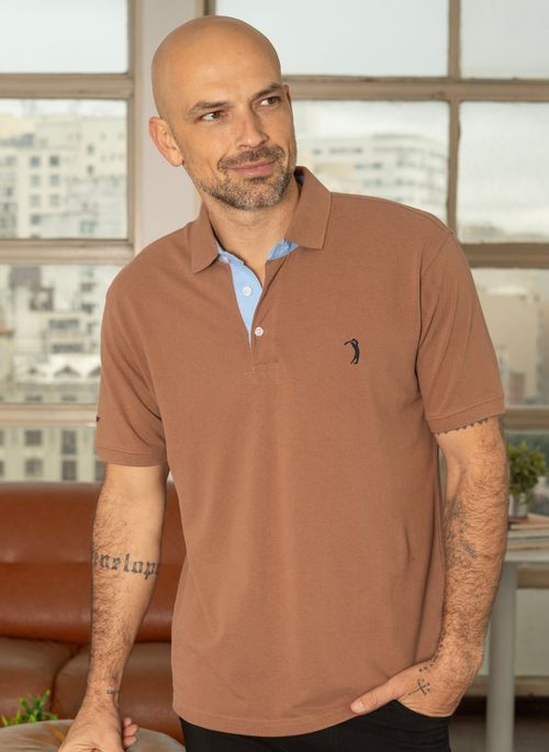 Camisa Polo Bege Escuro Lisa Aleatory