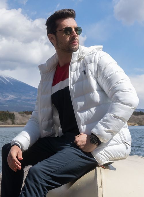 Jaqueta Aleatory Puffer Capuz Removível Off-White