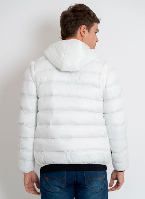 Jaqueta Aleatory Puffer Capuz Removível Off-White
