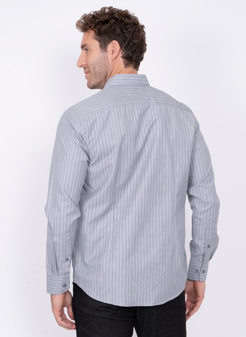Camisa Aleatory Listrada Manga Longa Corporate Azul