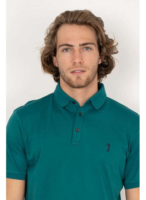 Camisa Polo Aleatory Lisa Algodão Pima Verde Azulado