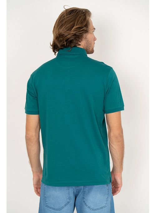 Camisa Polo Aleatory Lisa Algodão Pima Verde Azulado