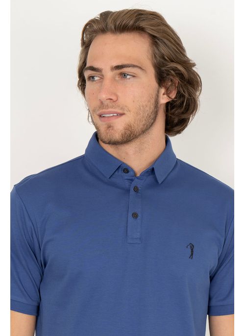 Camisa Polo Aleatory Lisa Algodão Pima Cobalto