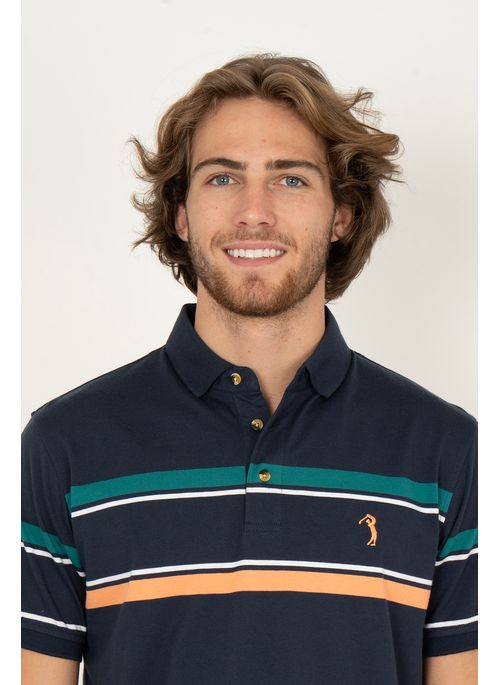 Camisa Polo Aleatory Listrada Berghain Marinho