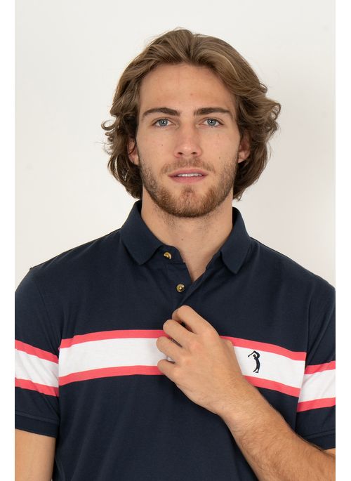 Camisa Polo Aleatory Listrada Prague Marinho