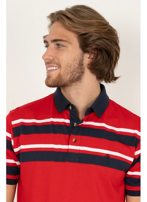 Camisa Polo Aleatory Listrada Berna Vermelho
