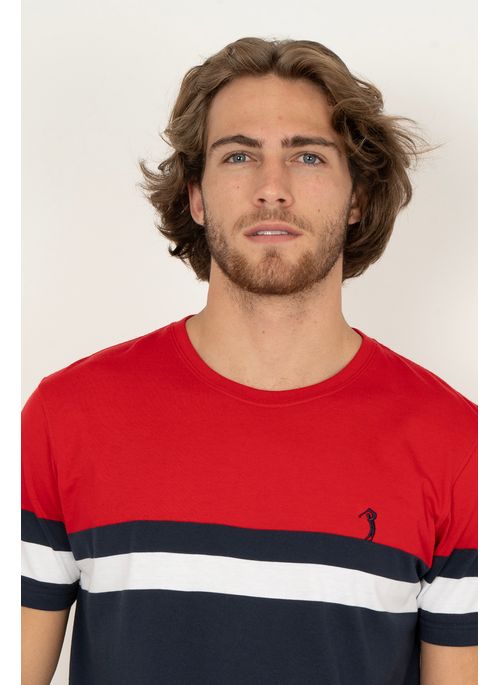 Camiseta Listrada Aleatory Careful Vermelha