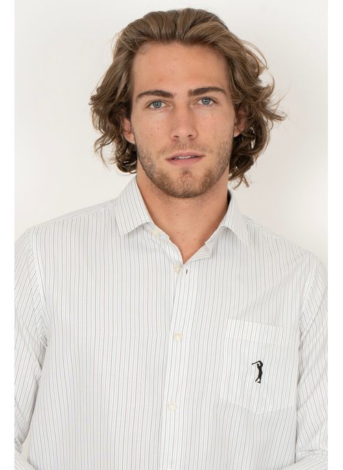Camisa Listrada Aleatory Manga Longa Strategy Branca