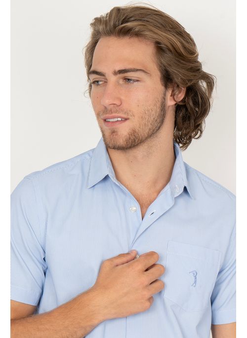Camisa Listrada Aleatory Manga Curta Pleasant Azul