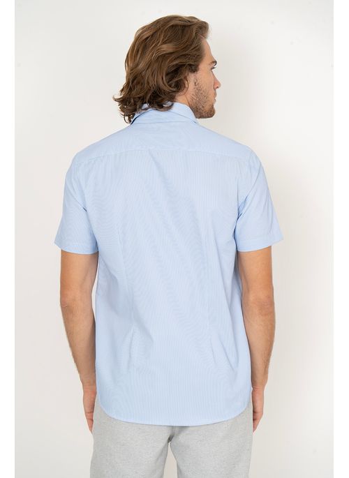 Camisa Listrada Aleatory Manga Curta Pleasant Azul