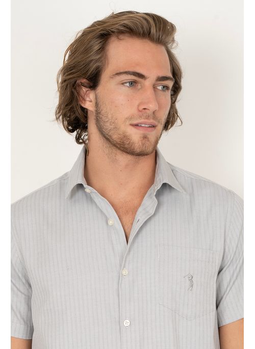 Camisa Listrada Aleatory Manga Curta Balanced Cinza
