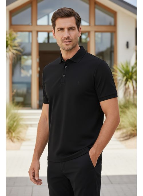 Camisa Polo Aleatory Lisa Algodão Pima Preto sem Contraste