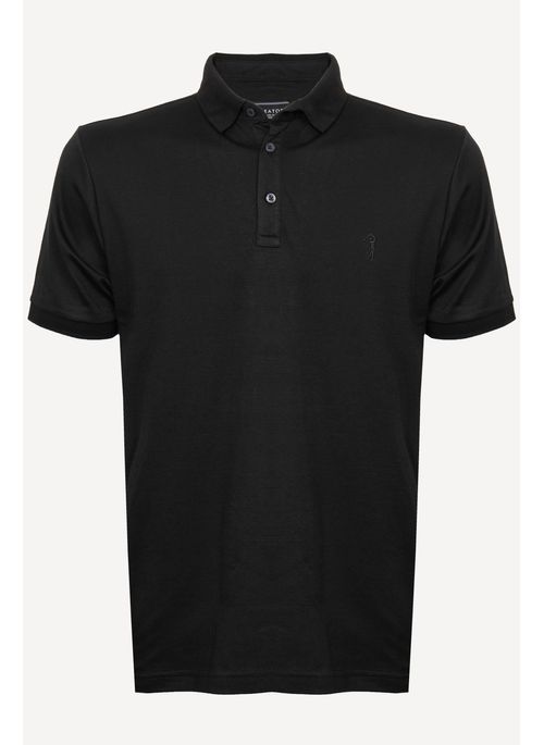 Camisa Polo Aleatory Lisa Algodão Pima Preto sem Contraste