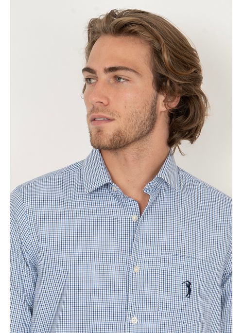 Camisa Xadrez Aleatory Manga Longa Adept Azul